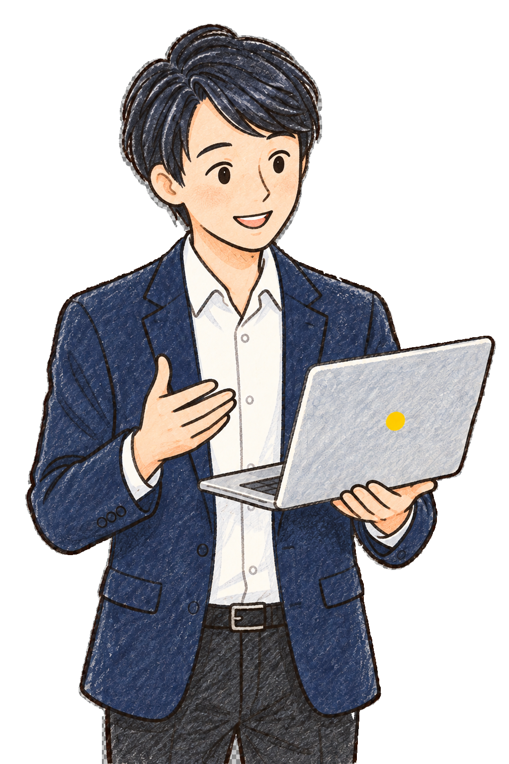 てくの和ITサポート担当者の手描き風イラスト